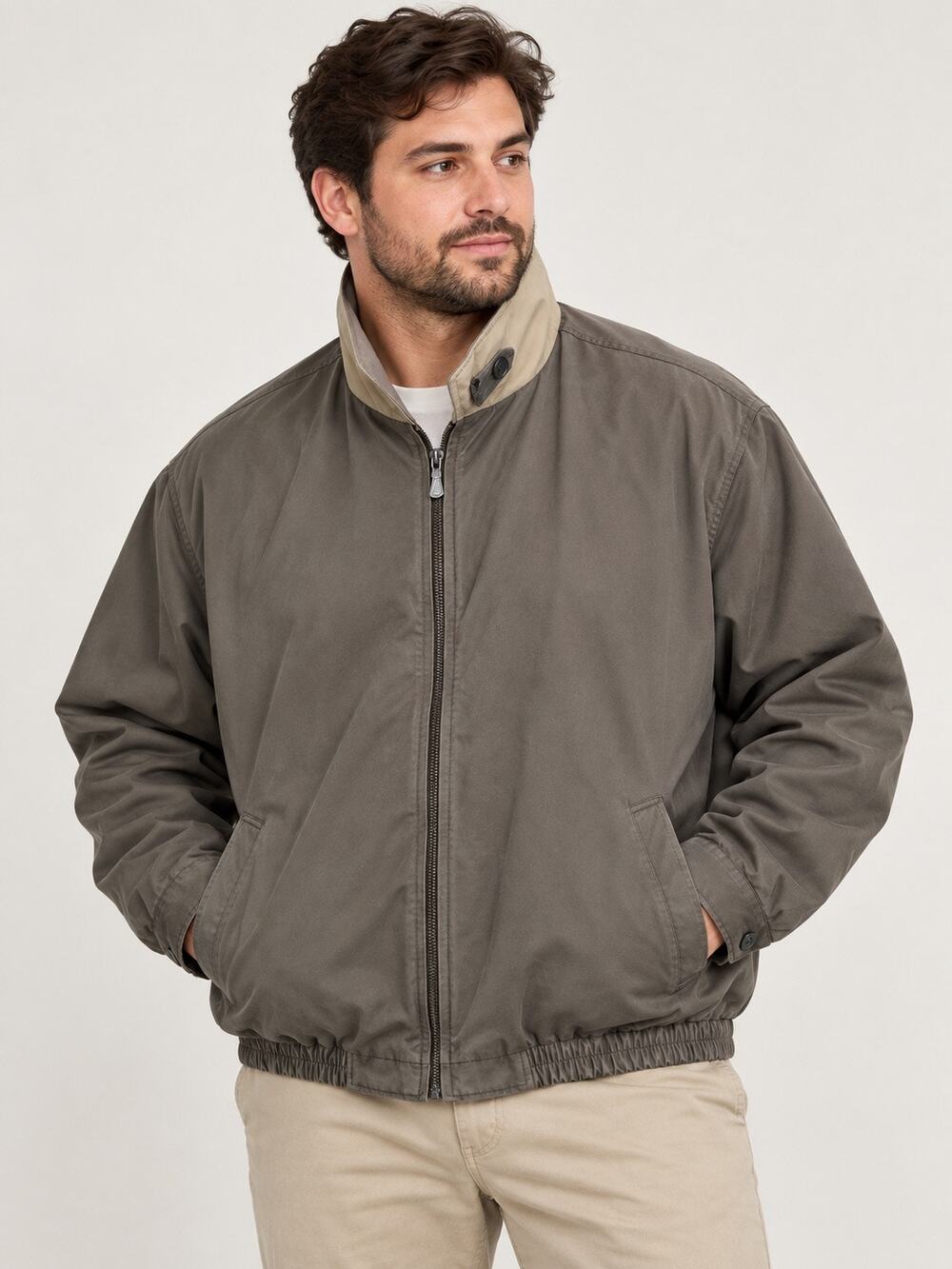 London Fog Men’s XXL Olive Taupe Harrington Bomber Jacket Quilted Lining